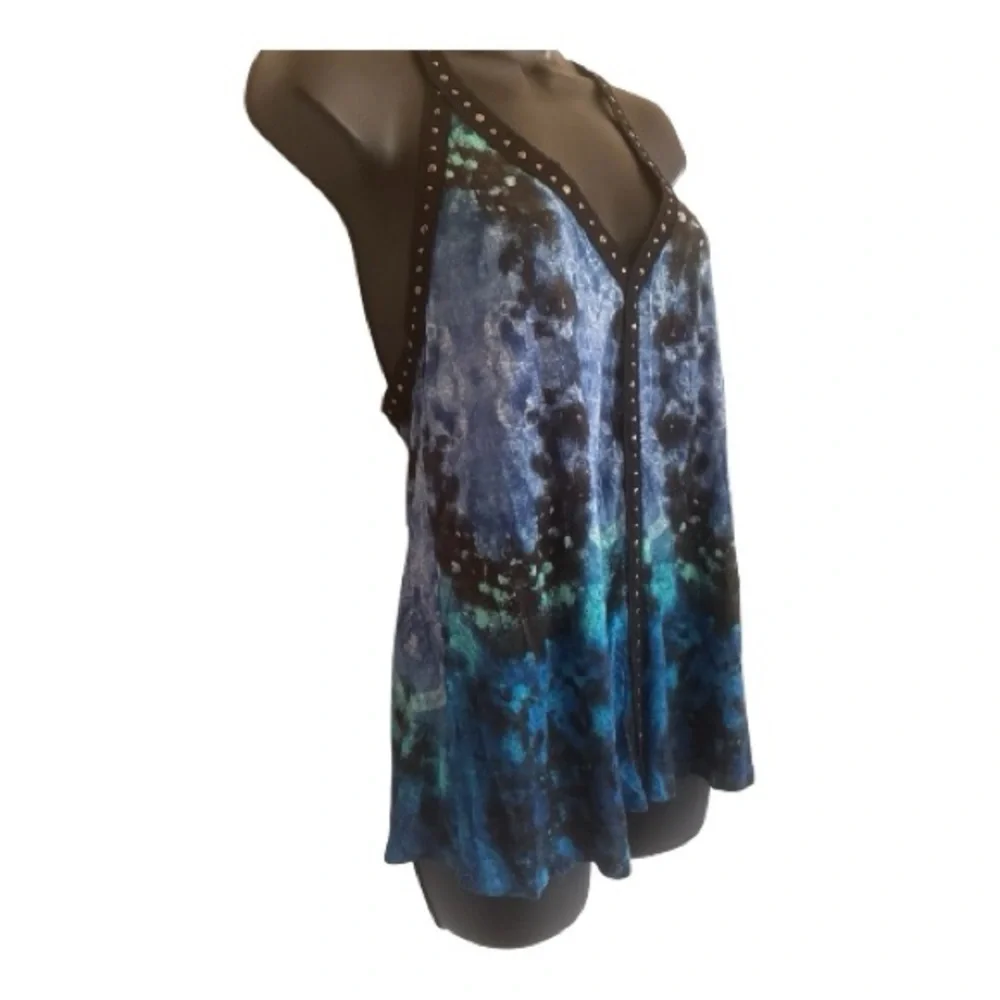 Sparkle and Fade Blue & Teal Patterned Shirt with Studded Bodice Size M